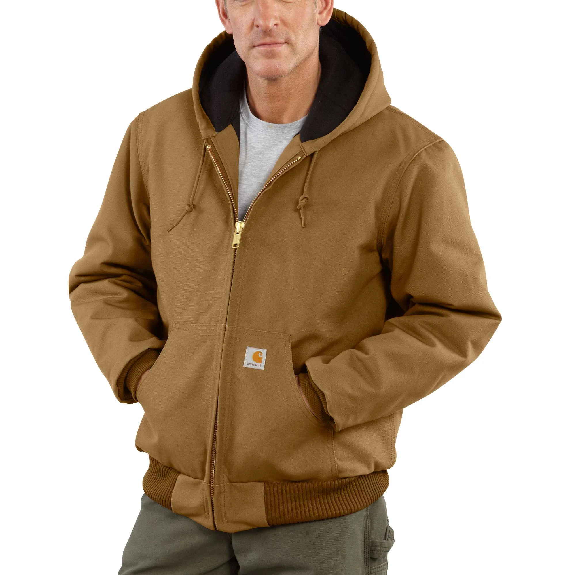 Duck Active Quilted Jacket with Hood, Flannel Lined, Brown, Medium Size
