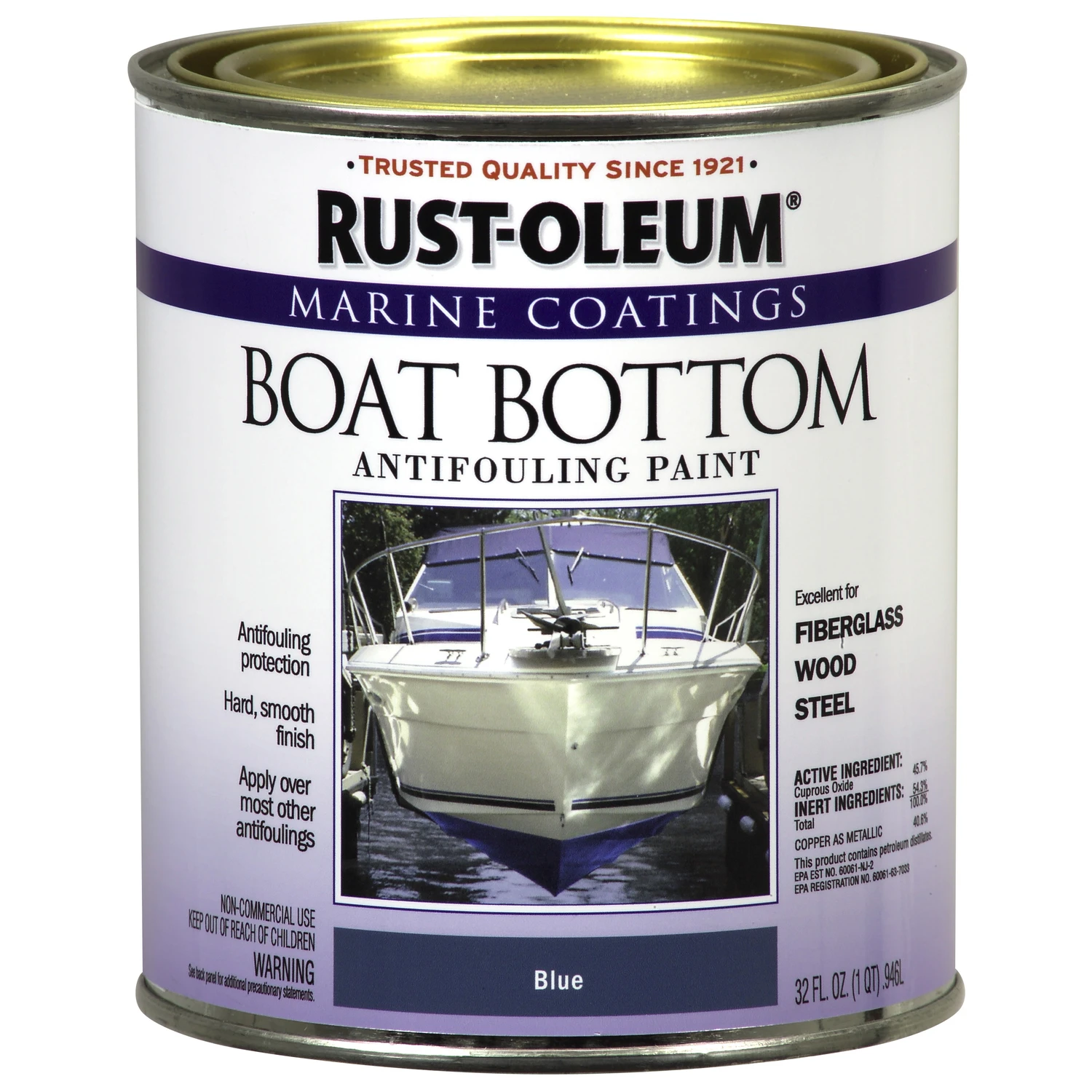 Marine Coatings Satin Blue Antifouling Paint, 1 Quart Container
