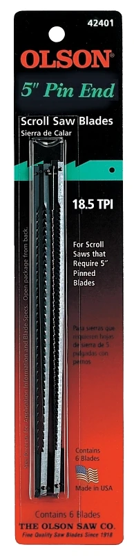 5 In. Carbon Steel Scroll Saw Blades 18.5 Tpi Pin End (6 Pk) Fr42401