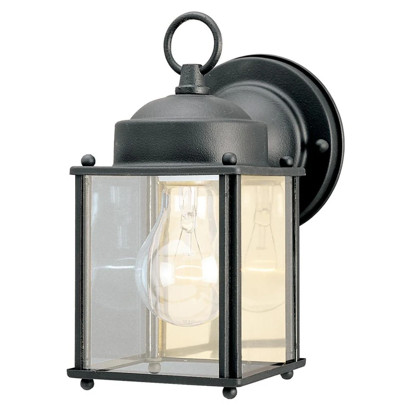 66972 One-light Outdoor Wall Lantern, Textured Black Steel With Clear Glass