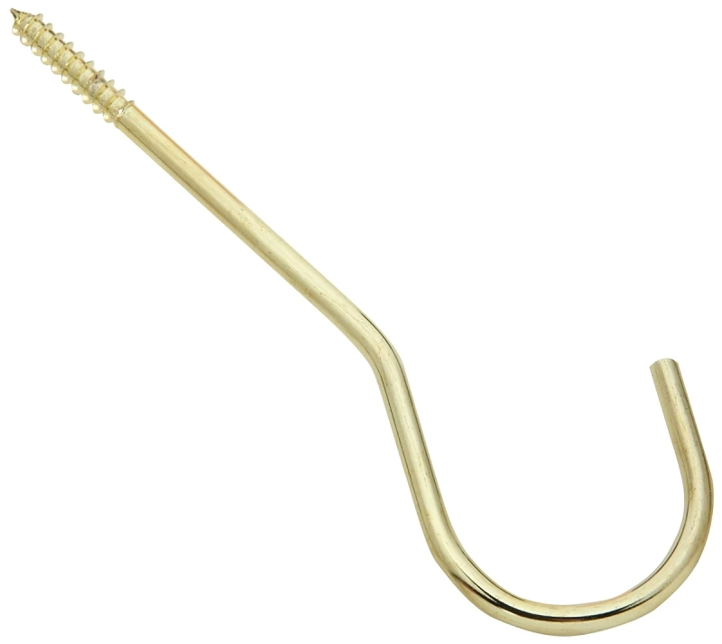 Ceiling Hook, Brass, 25-Lb. Load, 6 In.
