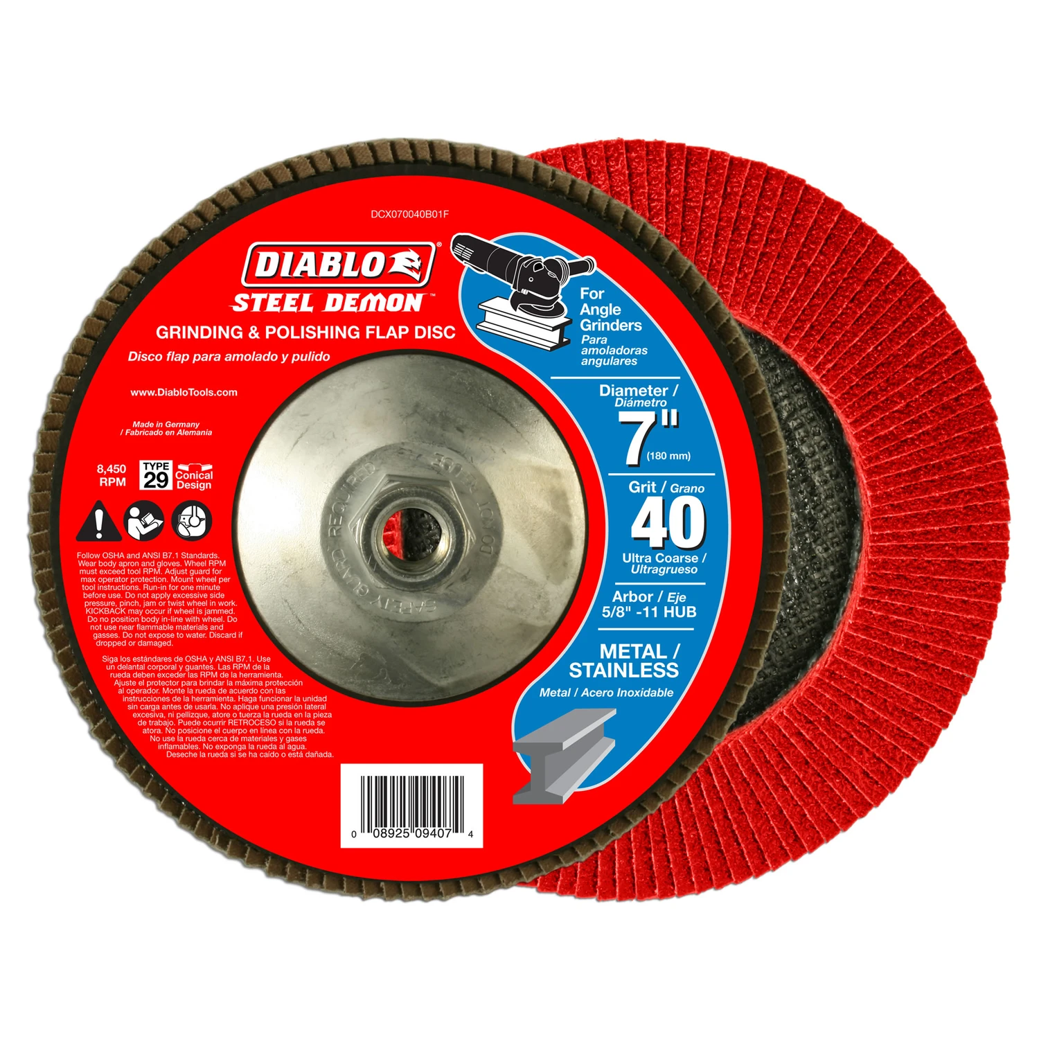 Diablo Steel Demon 7 in. Zirconia Aluminum Oxide Bolt-On Grinding Disc 40 Grit Ultra Coarse 1
