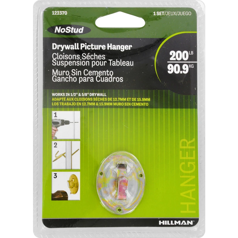 Hillman NoStud Metallic Drywall Picture Hanger 200 lb 1 pk Hillman NoStud Metallic Drywall Picture Hanger 200 lb 1 pk