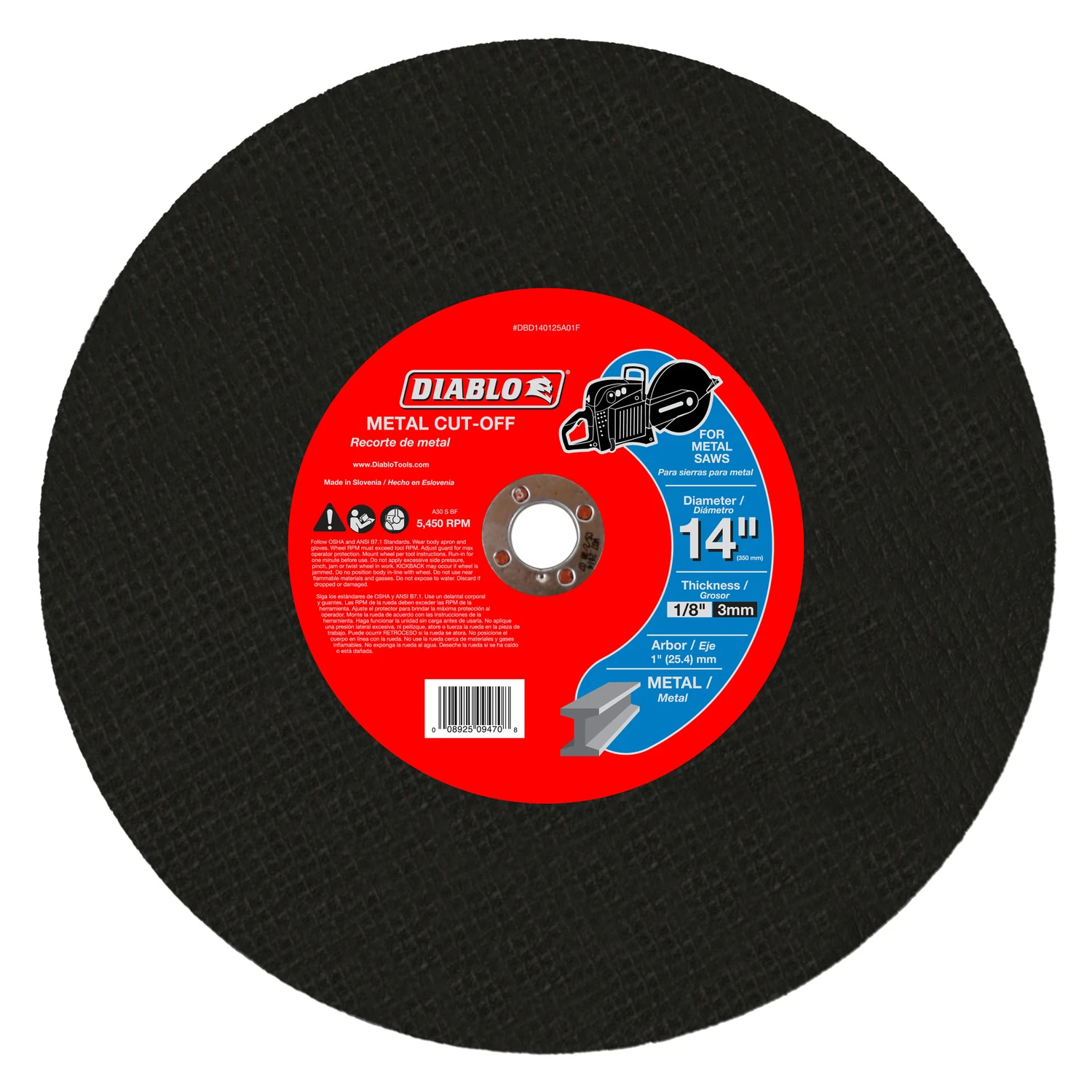 Diablo 14 in. D X 1 in. Aluminum Oxide High Speed Metal Cut-Off Disc 1 pk