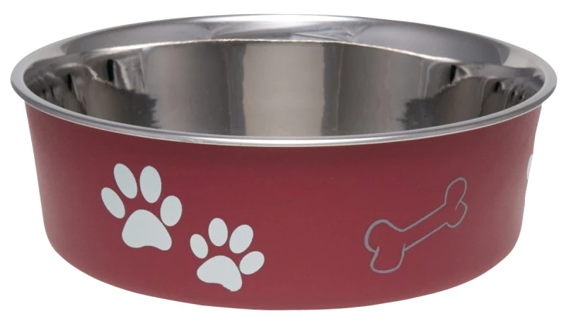Bella Merlot Small Pet Feeding Bowl, 15 Oz, Polyresin/stainless Steel