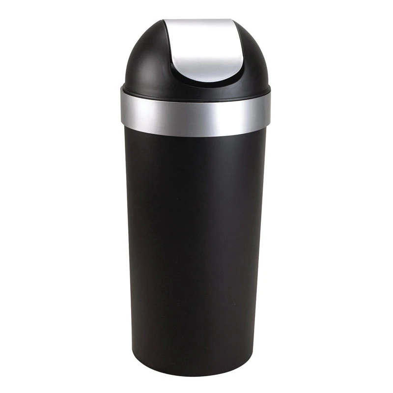 Venti 16 Gallon Black And Silver Plastic Swing-top Trash Can