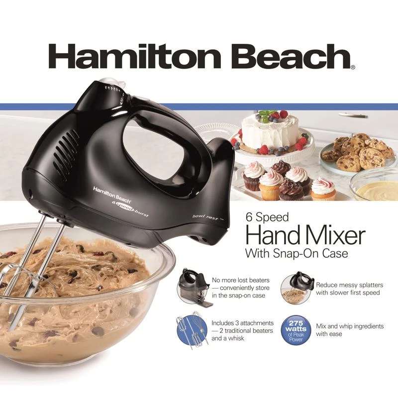 62692 Black 6-speed Hand Mixer With Snap-on Case