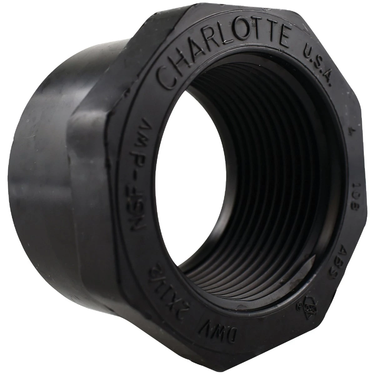 ABS Drain Waste Vent Flush Bushing Spigot, Two Inch by One and One Half Inch Female Pipe Thread