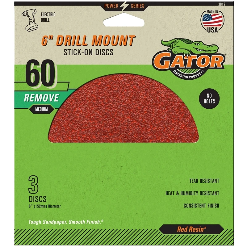 Sanding Discs, Aluminum Oxide, 60-Grit, 6 In., 3-Pk.