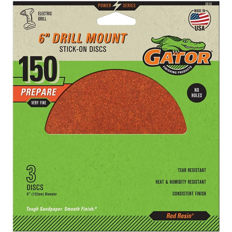 Gator 6 in. 31 Aluminum Oxide Adhesive Sanding Disc 150 Grit Fine 3 PK
