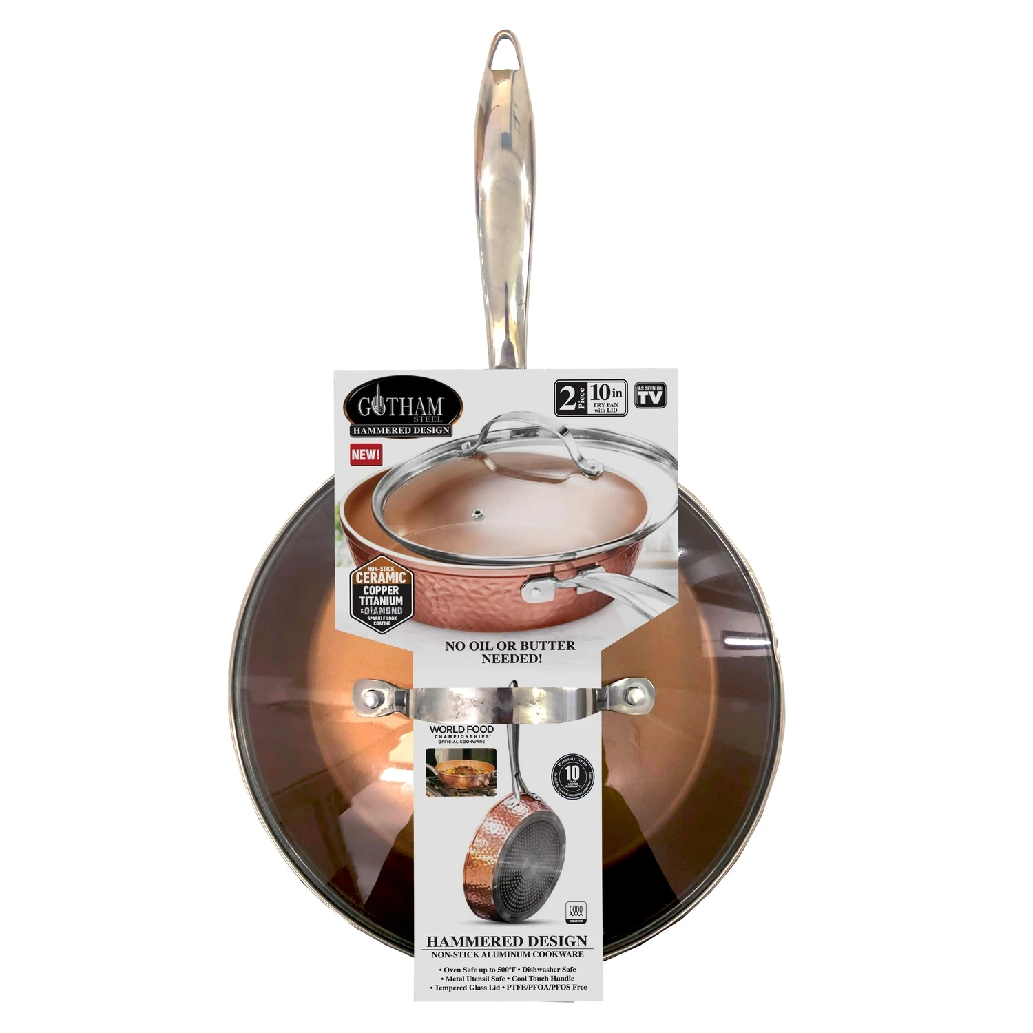 Gotham Steel 10 In. Hammered Fry Pan Set With Lid - Non-stick, Copper Finish
