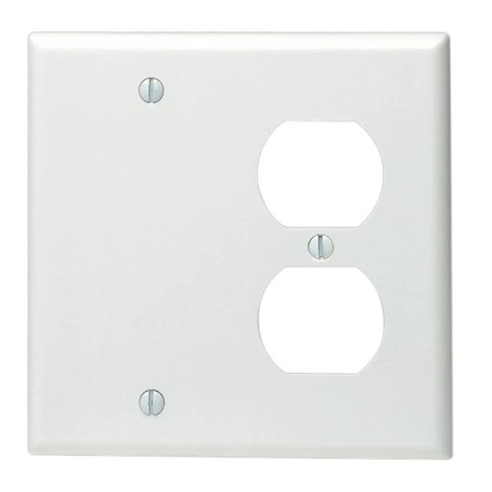 2-Gang Standard Size 1-Duplex Receptacle 1 No Device Blank Plastic Combination Wall Plate, White
