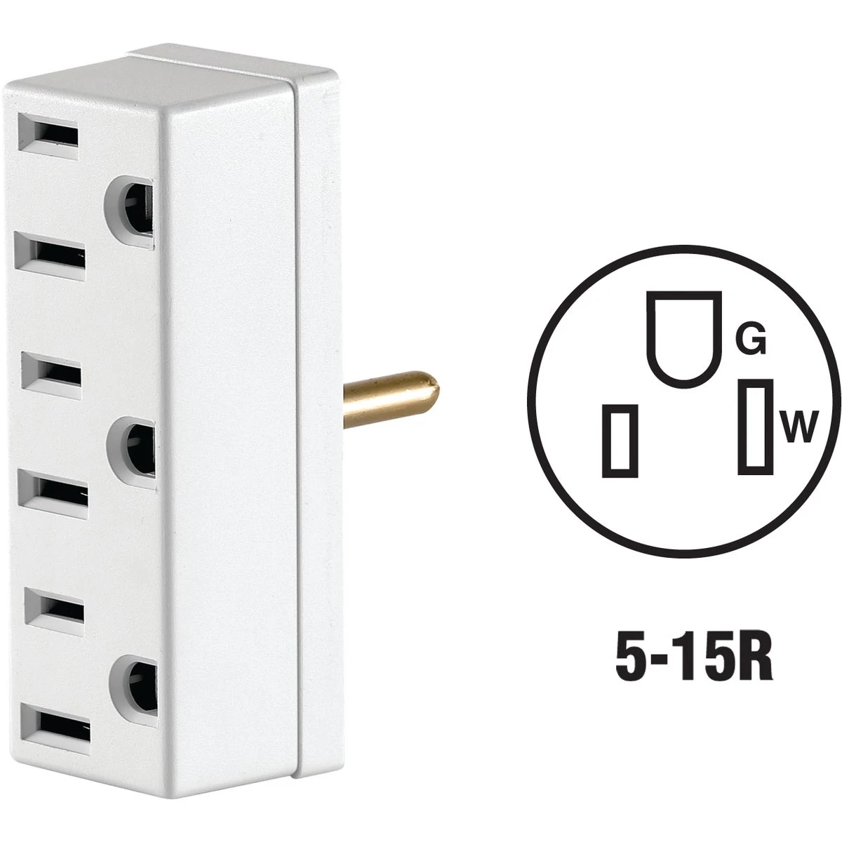 Leviton 007-00697-00W Triple Tap Outlet Adapter, 2 -Pole, 15 A, 125 V, 3 -Outlet, NEMA: NEMA 5-15R, 1-15R, White