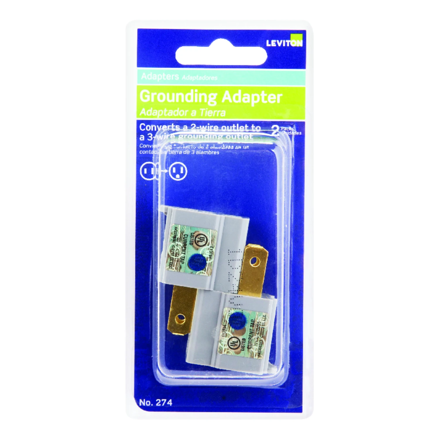 Leviton Polarized 1 outlets Outlet Adapter 2 pk