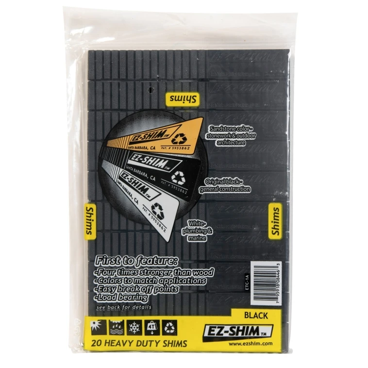 Heavy-Duty Plastic Shim, Blackm 20-Pk.
