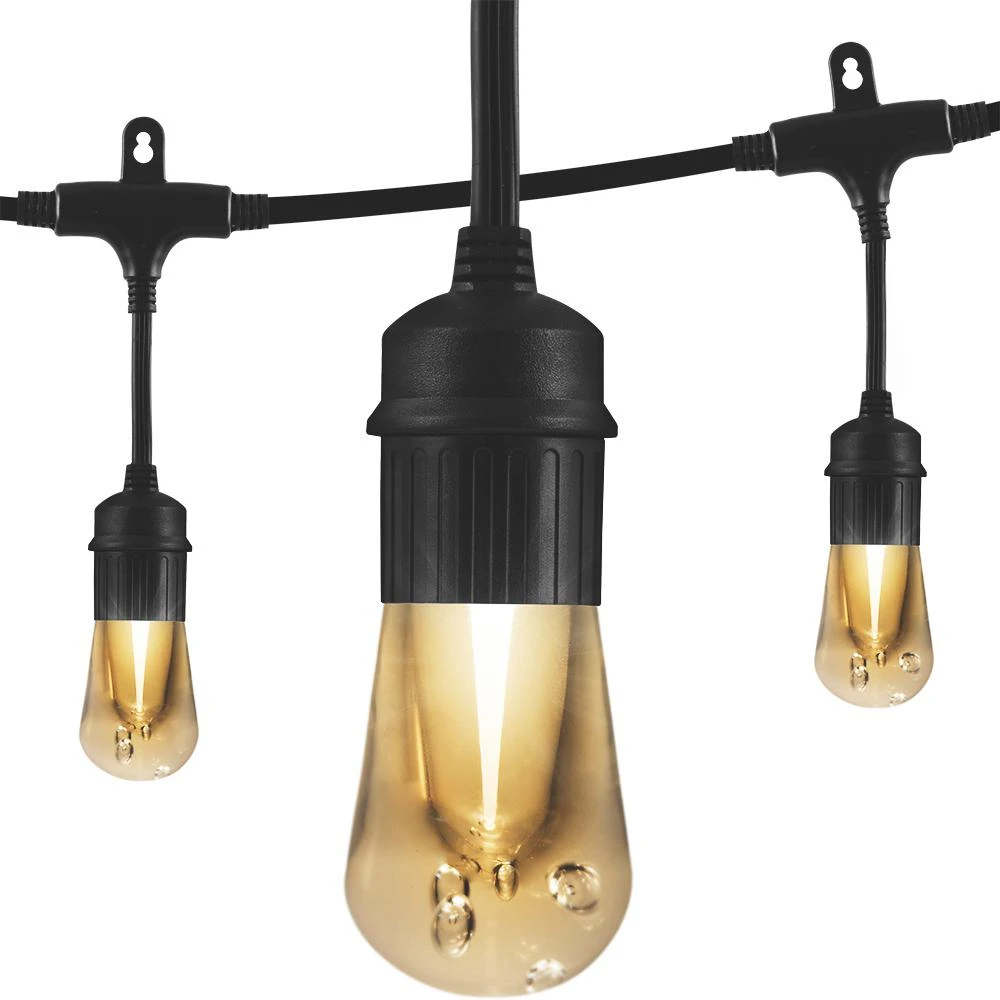 Vintage Led Cafe Light Set, 24 Bulbs, 48 Feet, Black