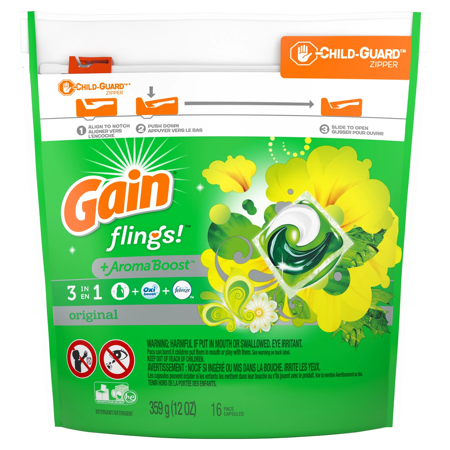 Flings Detergent Plus Oxi Boost, Original Scent, 16-Ct.