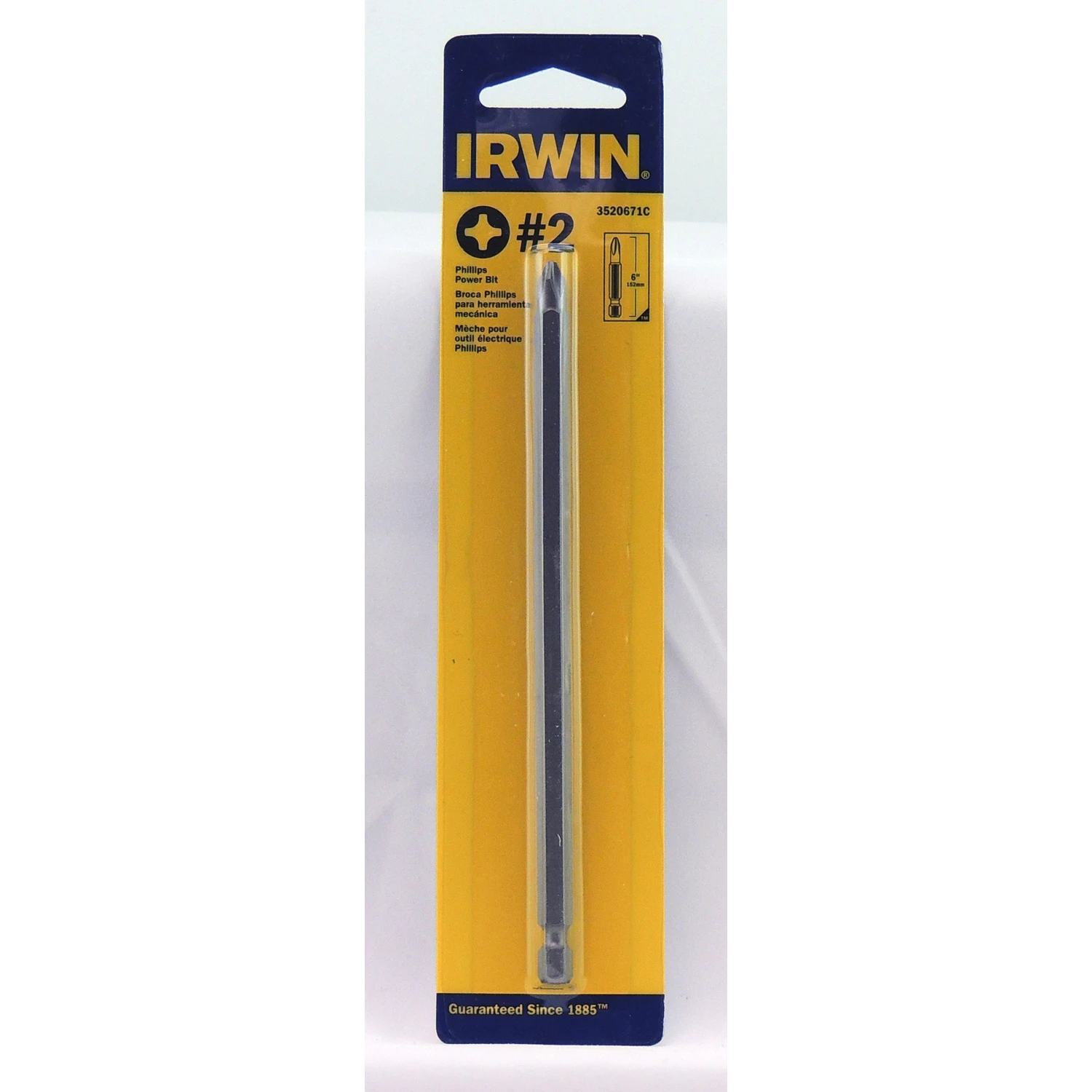 Irwin 3520671C Power Bit, #2 Drive, Phillips Drive, 1/4 in Shank, Hex Shank, 6 in L, S2 Steel
