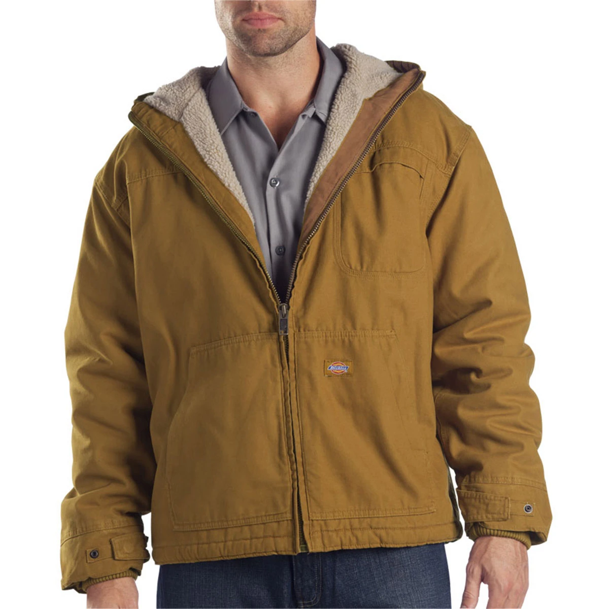 Men's X-large Sherpa Lined Hooded Duck Jacket - Rinsed Brown By Dickies