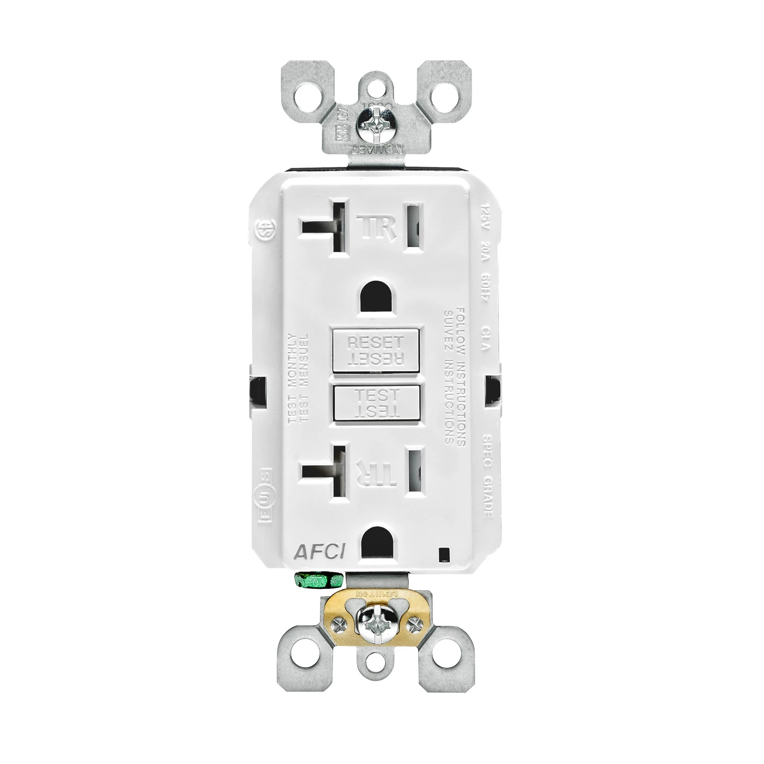 Leviton Decora 20 amps 125 V White AFCI Outlet 5-20R 1 pk