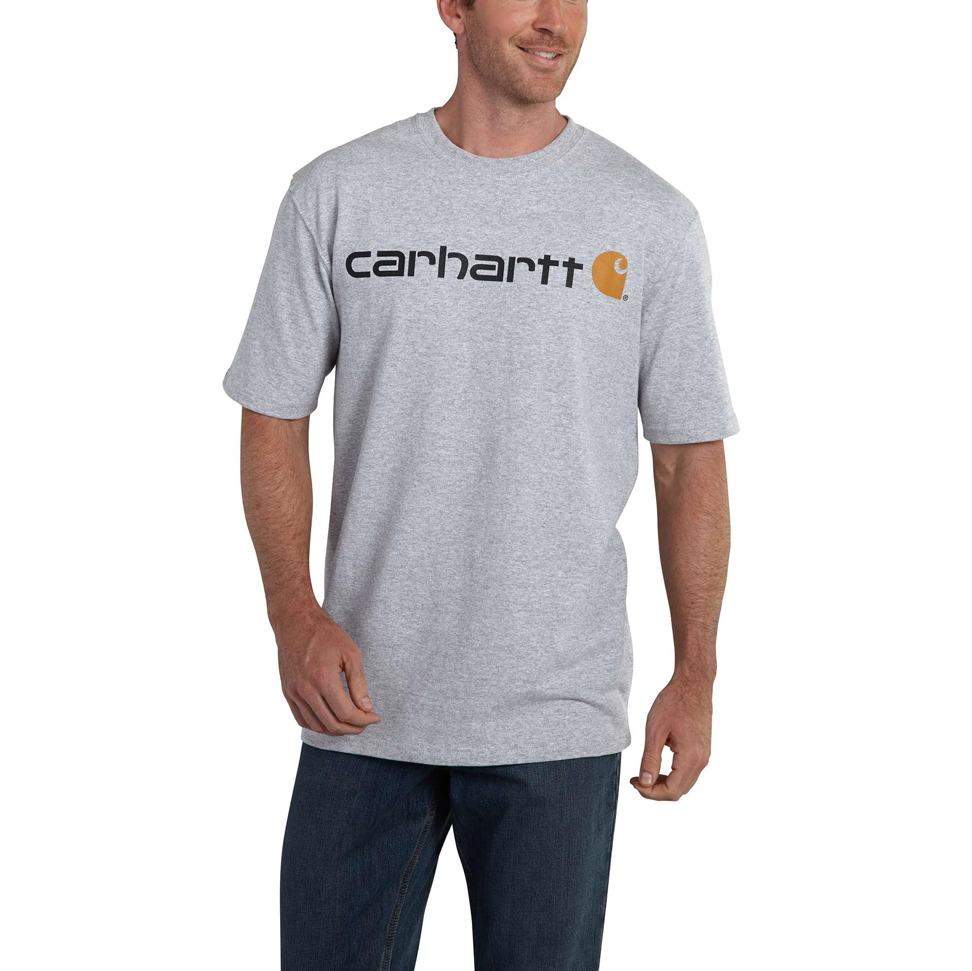 Men's Loose Fit Heavyweight Short-sleeve Logo Graphic T-shirt - Heather Gray - Large