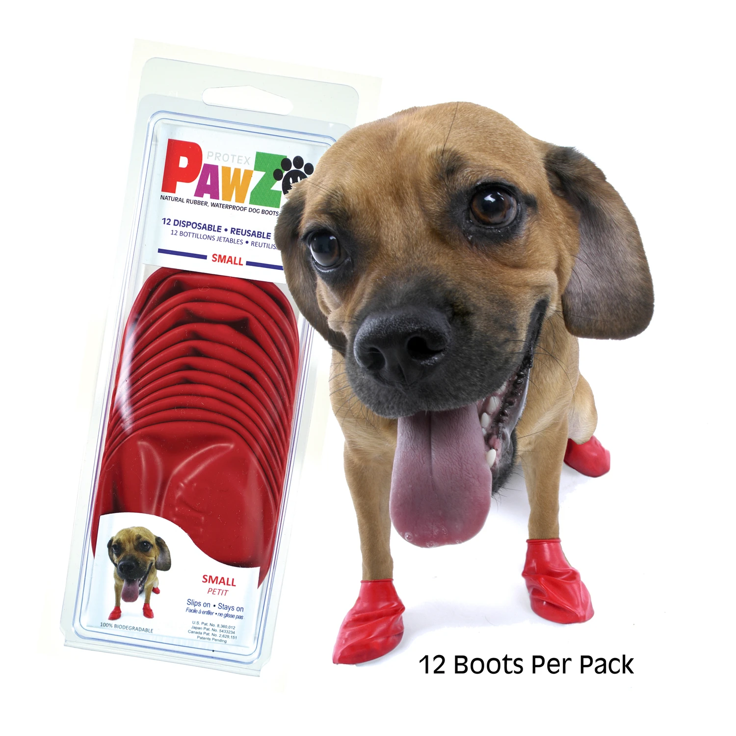 PAWZ Rubber Dog Boots, Small, Red