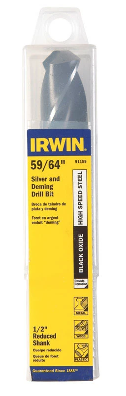 59/64 In. X 6 In. L High Speed Steel Drill Bit, 1/2 In. Shank, 1 Pc