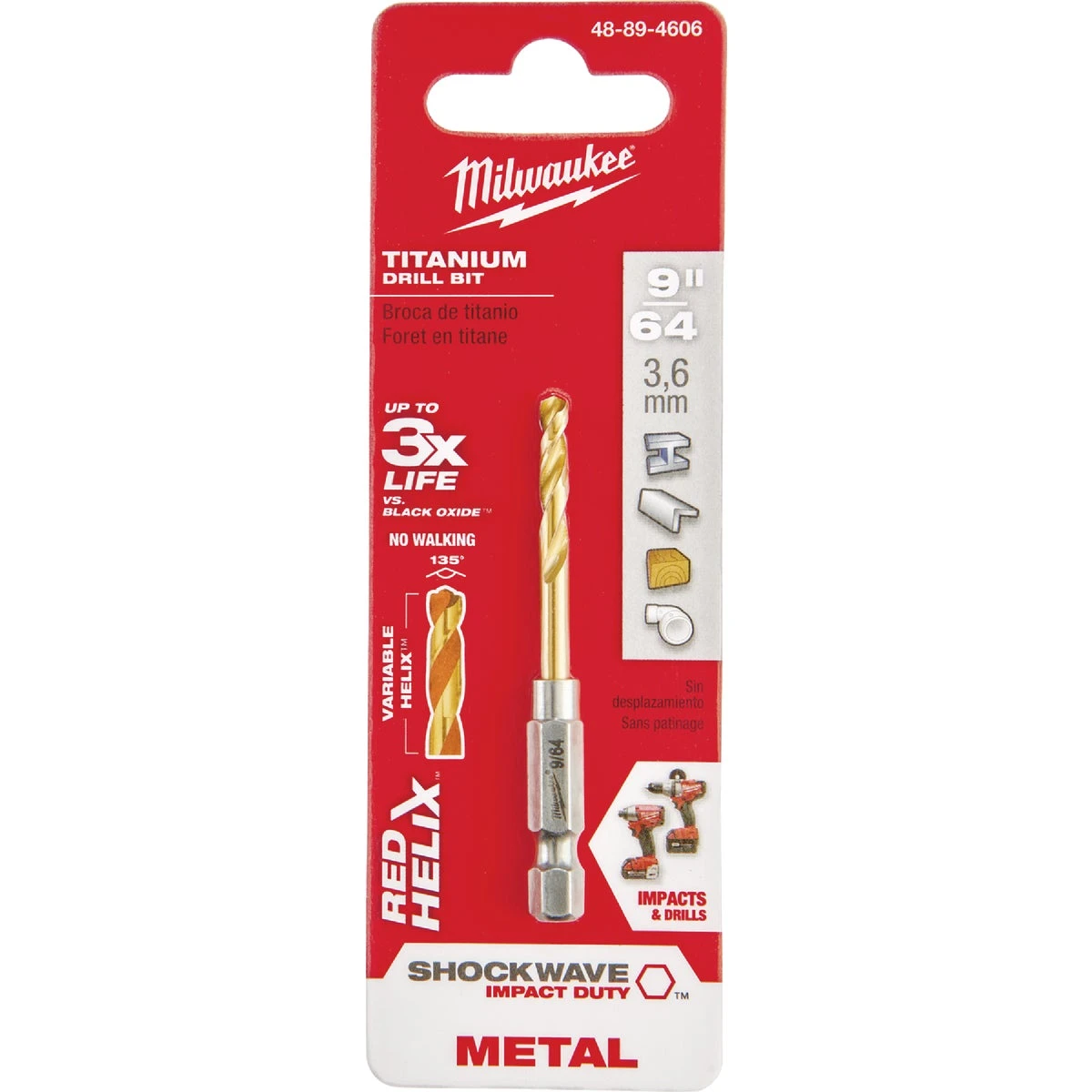 Shockwave Impact-Duty Titanium Coated Drill Bit, 9/64 Inch Diameter