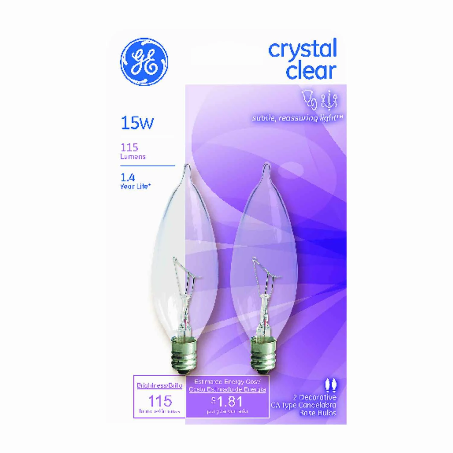 Clear Bent-Tip Light Bulbs, 15 Watt, 2-Pk.