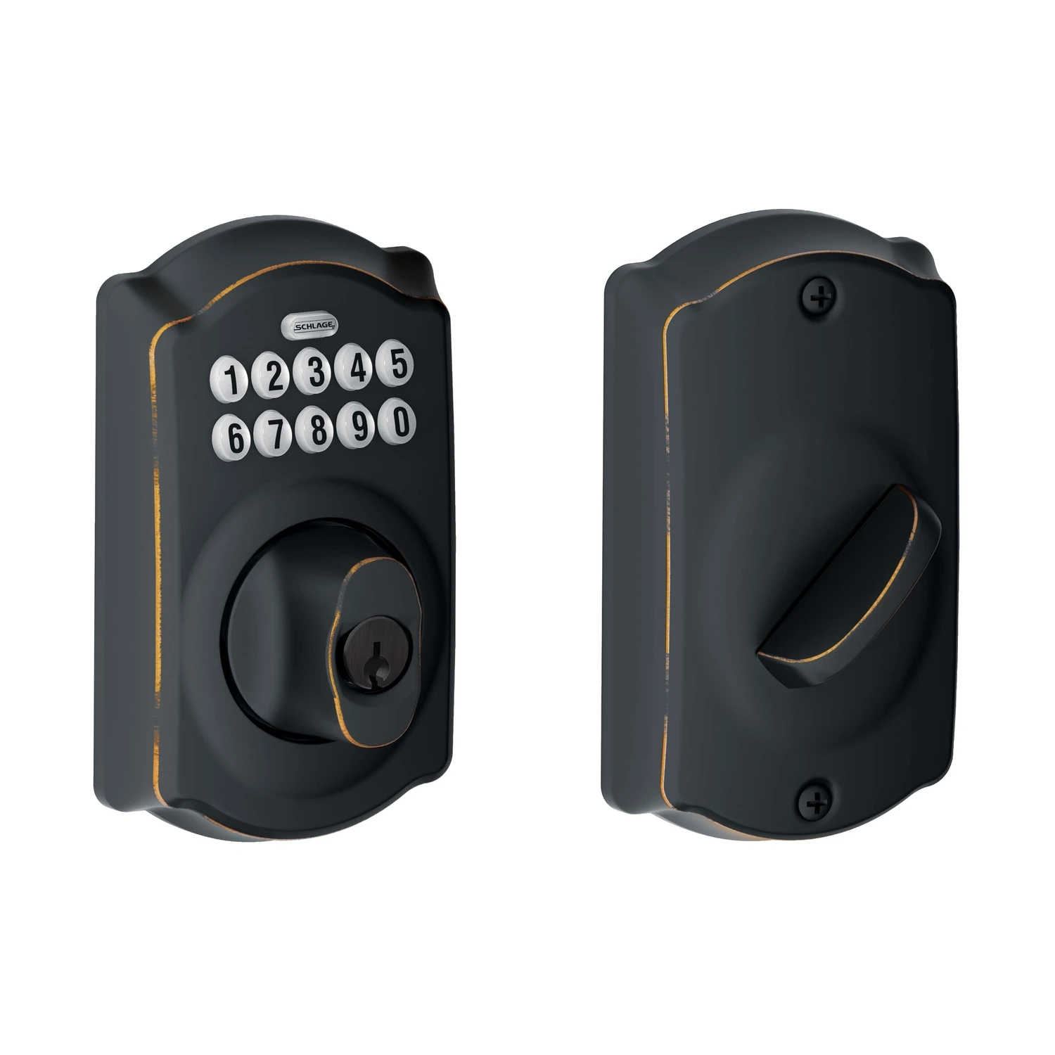 Aged Bronze Keypad Deadbolt Lock with Keyless Entry and Secure Electronic Access