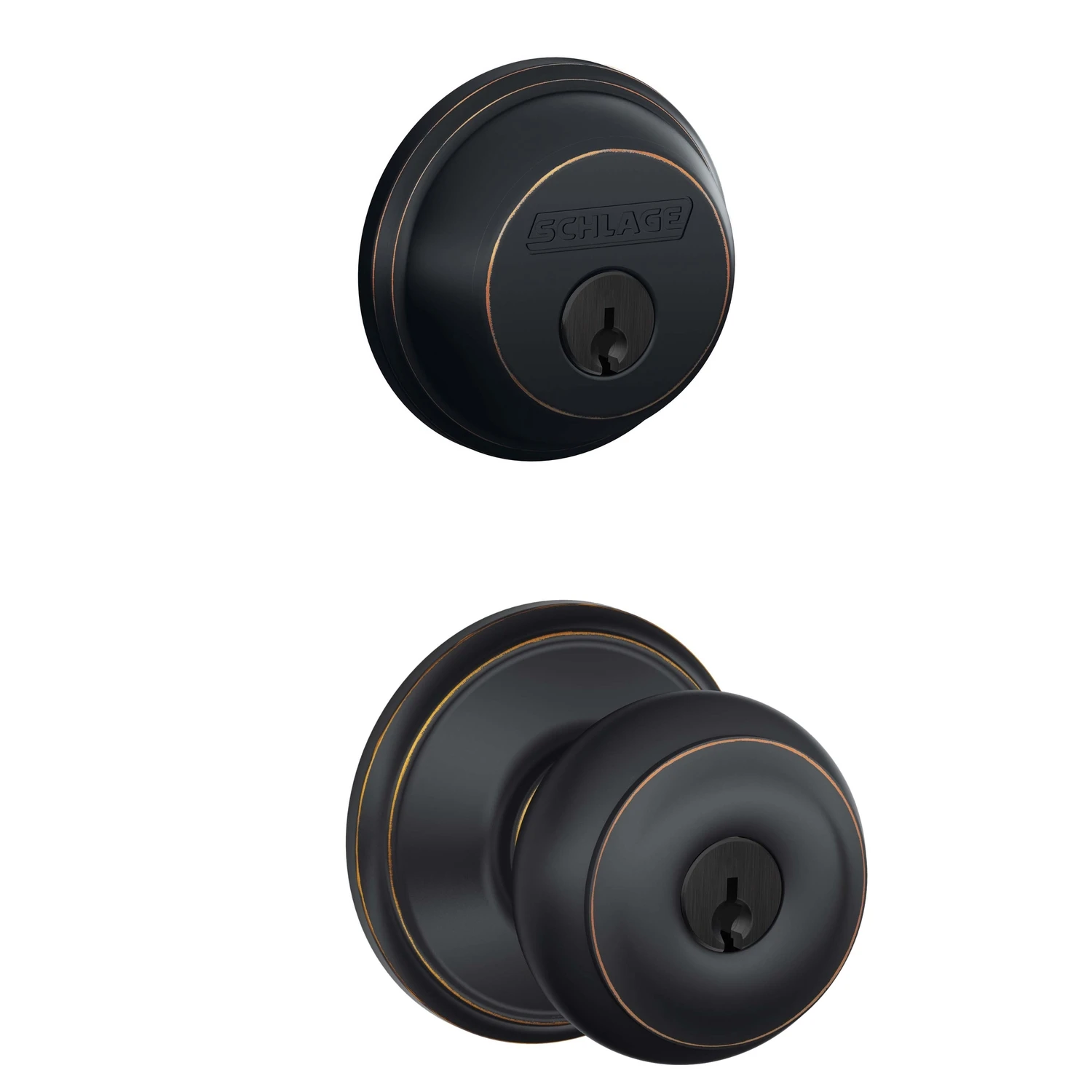 Aged Bronze Georgian Knob And Single Cylinder Deadbolt Combo Set
