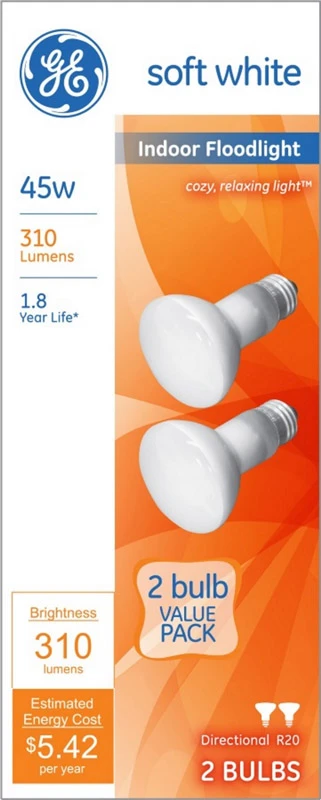 Indoor Floodlight Bulbs, 45 Watt, 2-Pk.