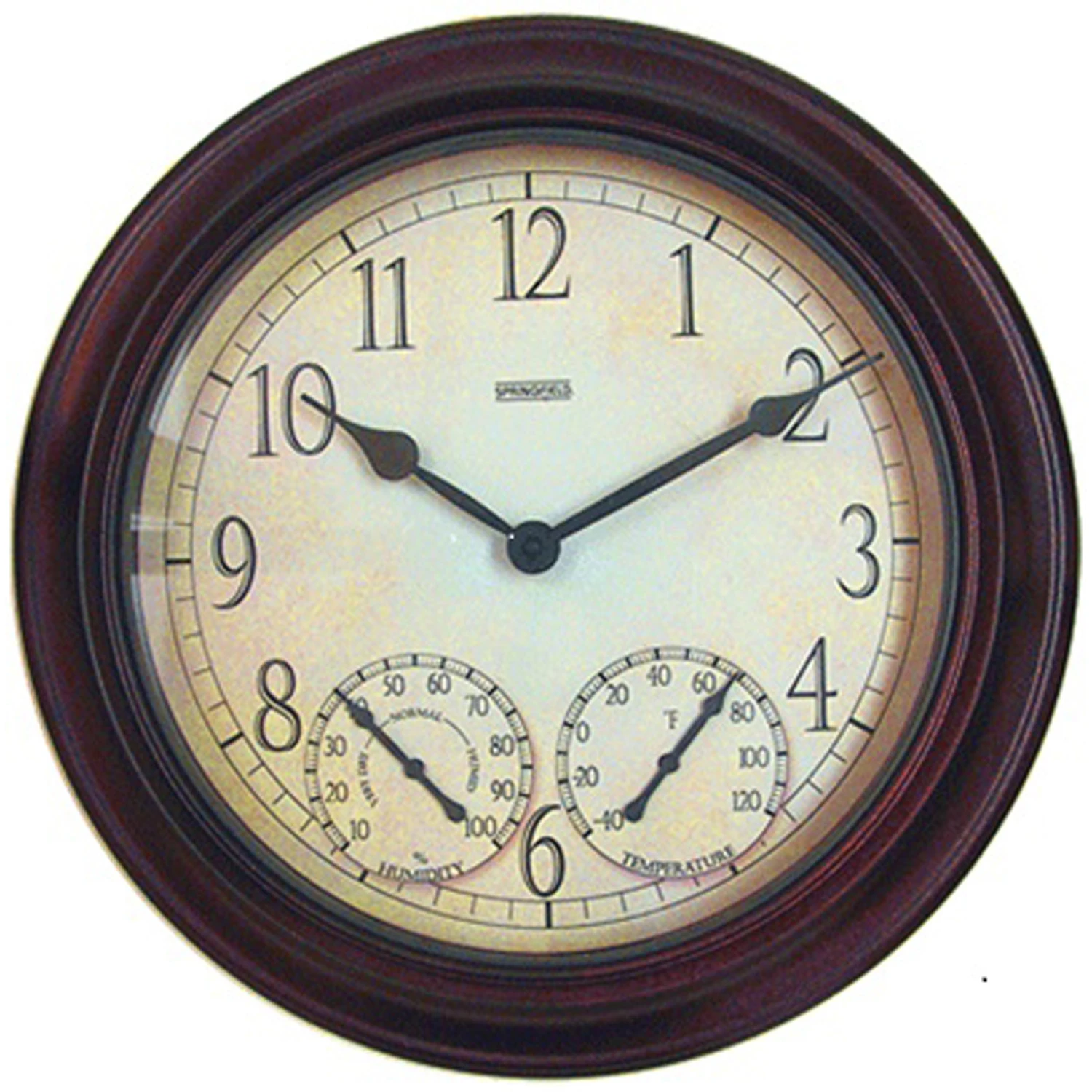 14 Inch Dial Clock, Thermometer & Hygrometer - Metal Brown Finish