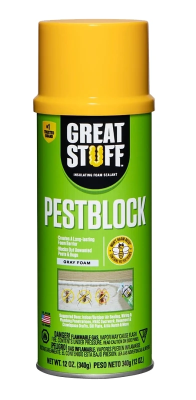 Pestblock Insulating Foam Sealant, 12 Ounce Can, Expands to Seal Gaps and Cracks