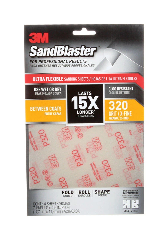 3M SandBlaster 28320SB-UF4 Sanding Sheet, 320-Grit, Fine, Aluminum Oxide