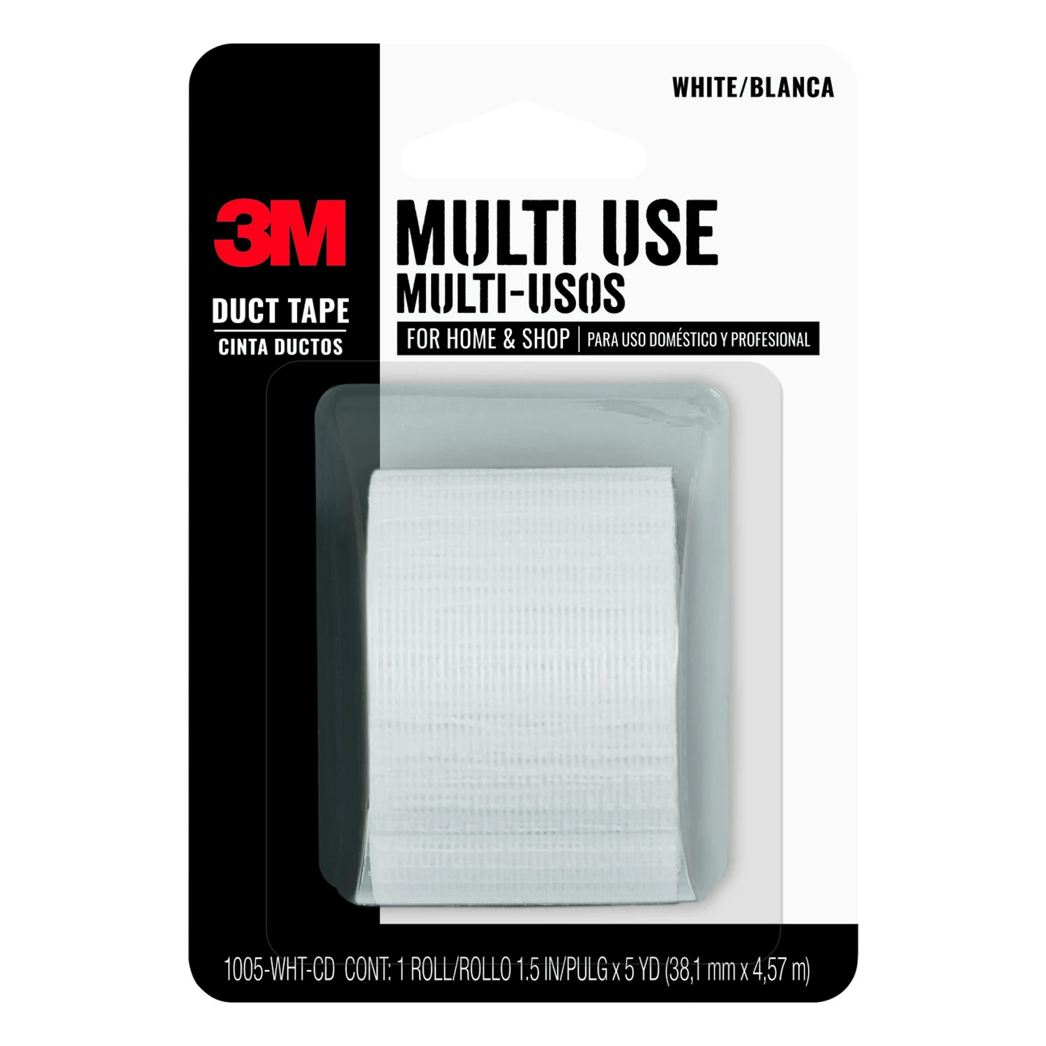 Multi-purpose Duct Tape, 1.5 In. W X 5 Yd L, White, Model 1005-wht-cd