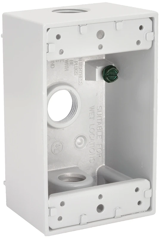 5320-1 Single-gang 3-outlet Weatherproof Outdoor Outlet Box, Aluminum, White