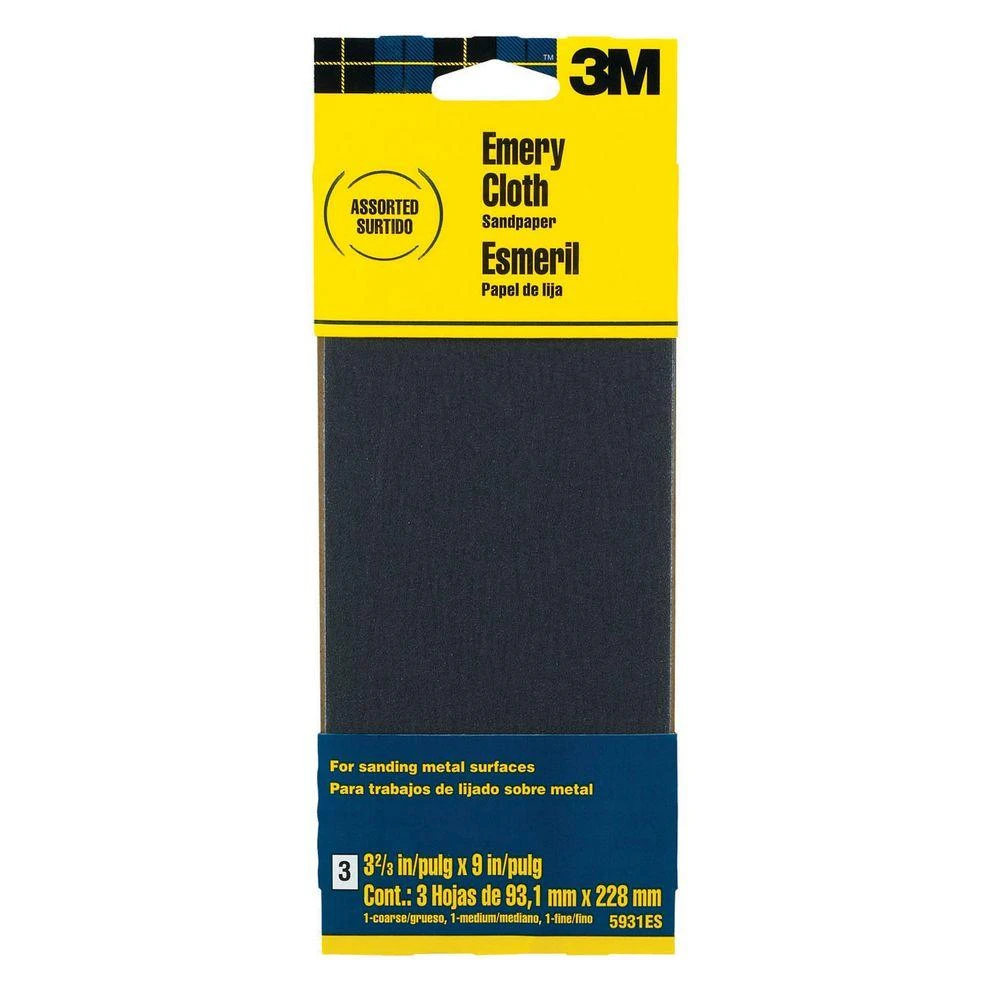 Assorted Emery Cloth Sandpaper, 3-2/3 x 9 In., 3-Pk.