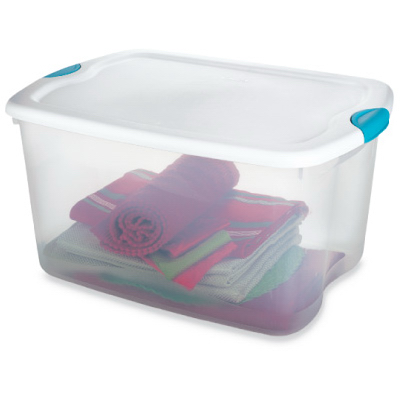 66 Qt Latching Storage Box, Clear Base, White Lid, 23.75"w X 16"d X 13.5"h