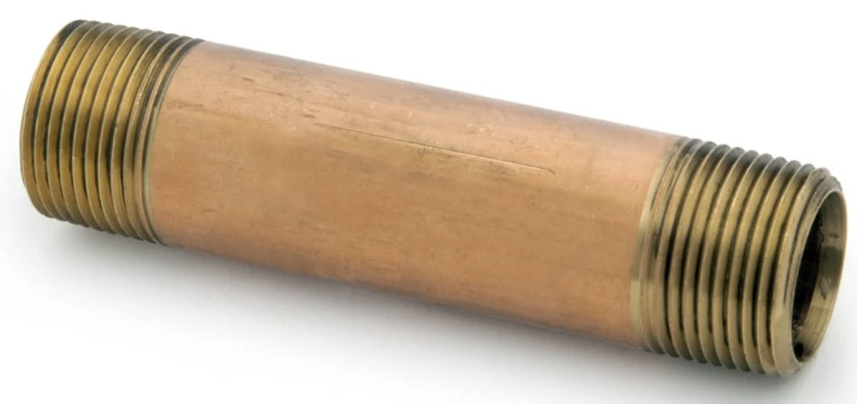 Pipe Fitting, Red Brass Nipple, Lead Free, 1/4 x 5 In.