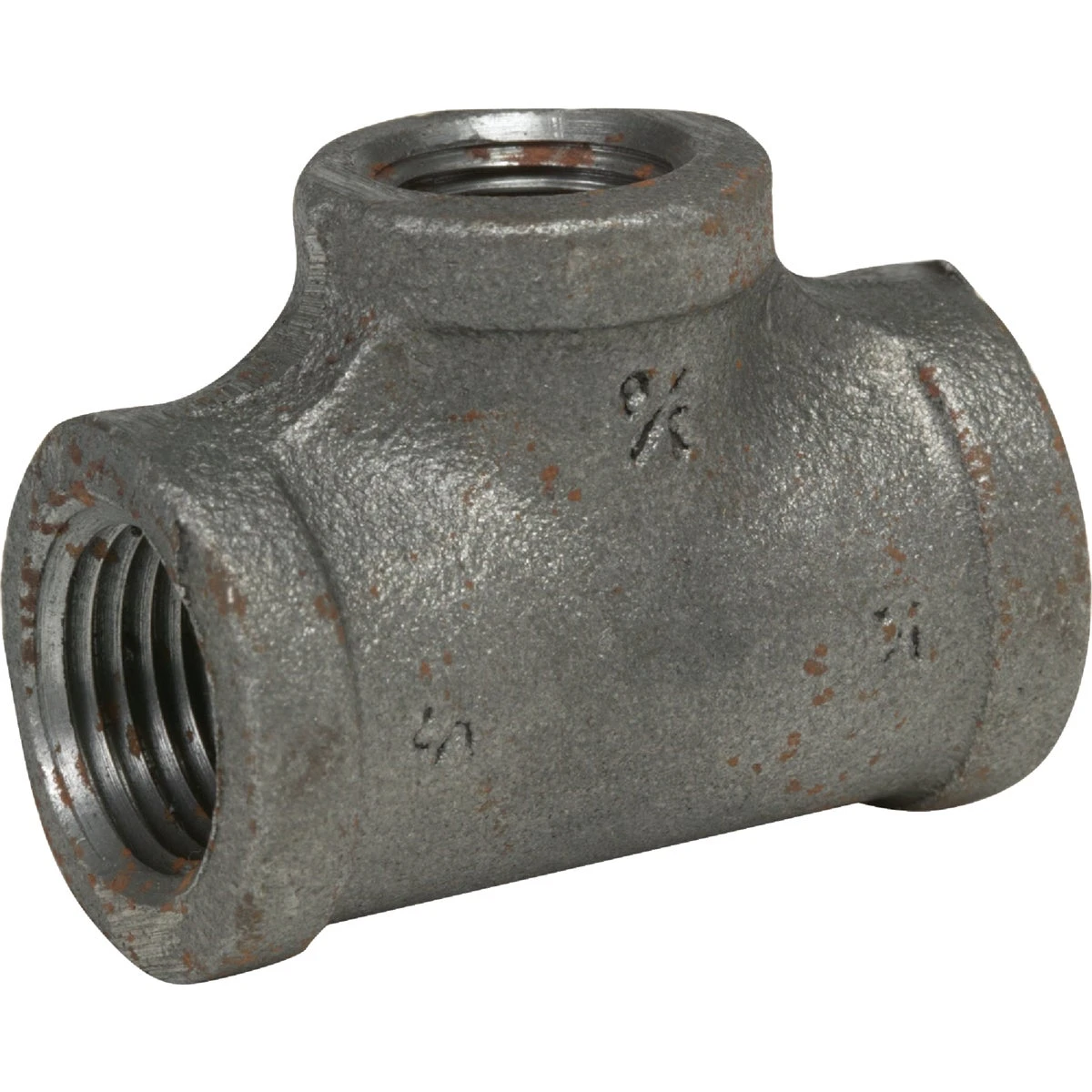 Black Steel Pipe Reducing Tee, Three Quarter Inch by Three Quarter Inch by One Half Inch