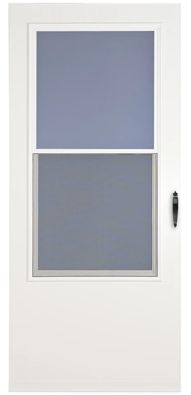 32 In. W X 81 In. H White Self-storing Vinyl Storm Door With Wood Core