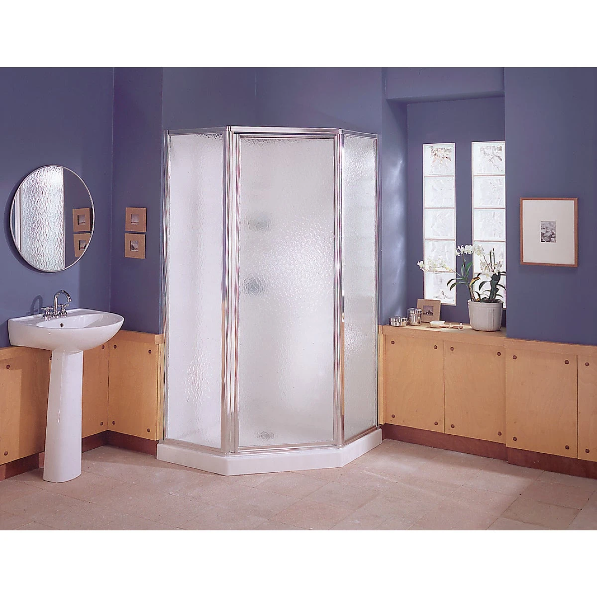 Sterling Neo Angled Corner Shower Enclosure Kit, White, 38-inch With Silver Frame