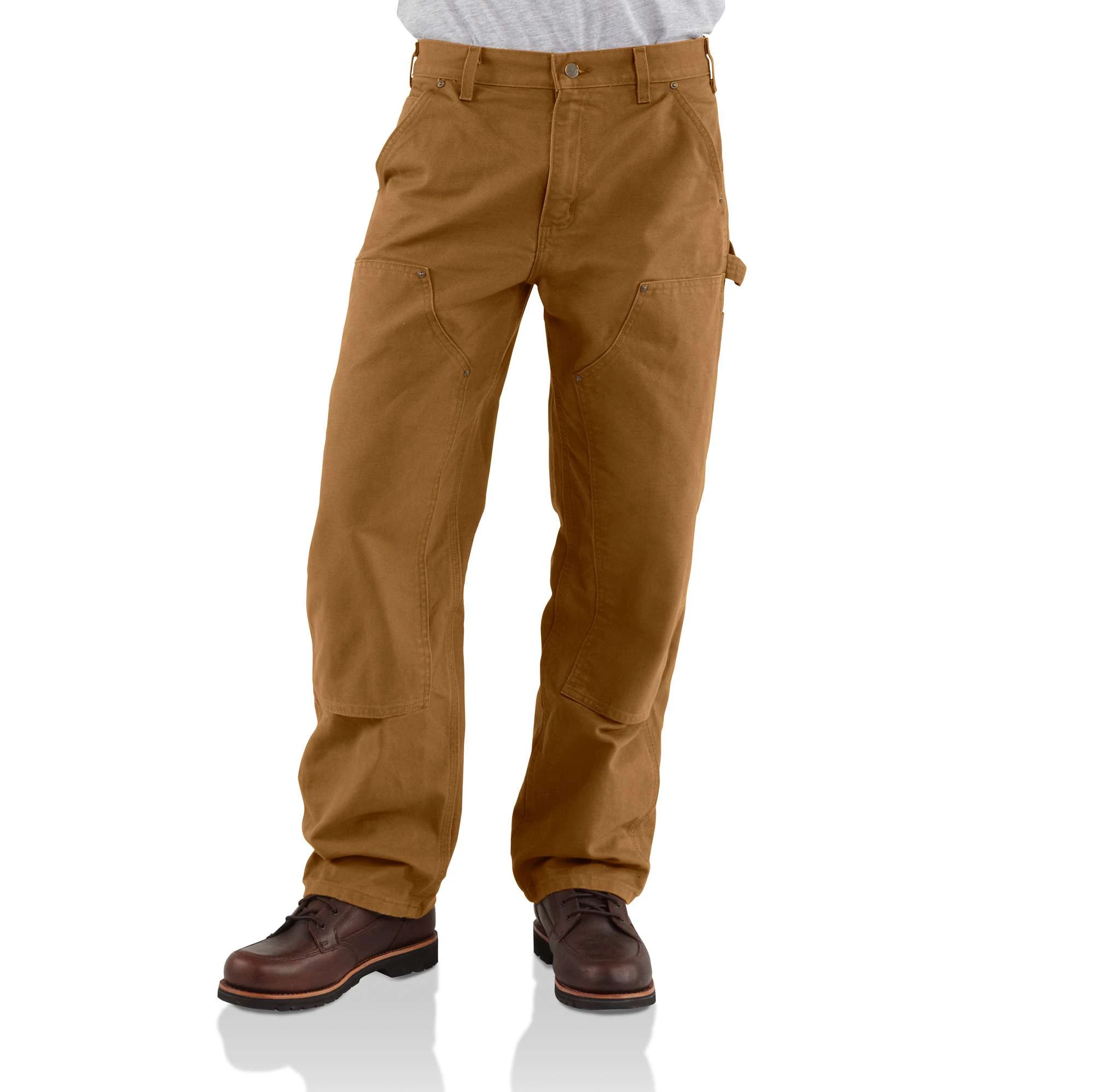 Dungaree Double-Front Work Pants Washed Duck Fabric Loose Original Fit Brown Size 38 by 32 Inches