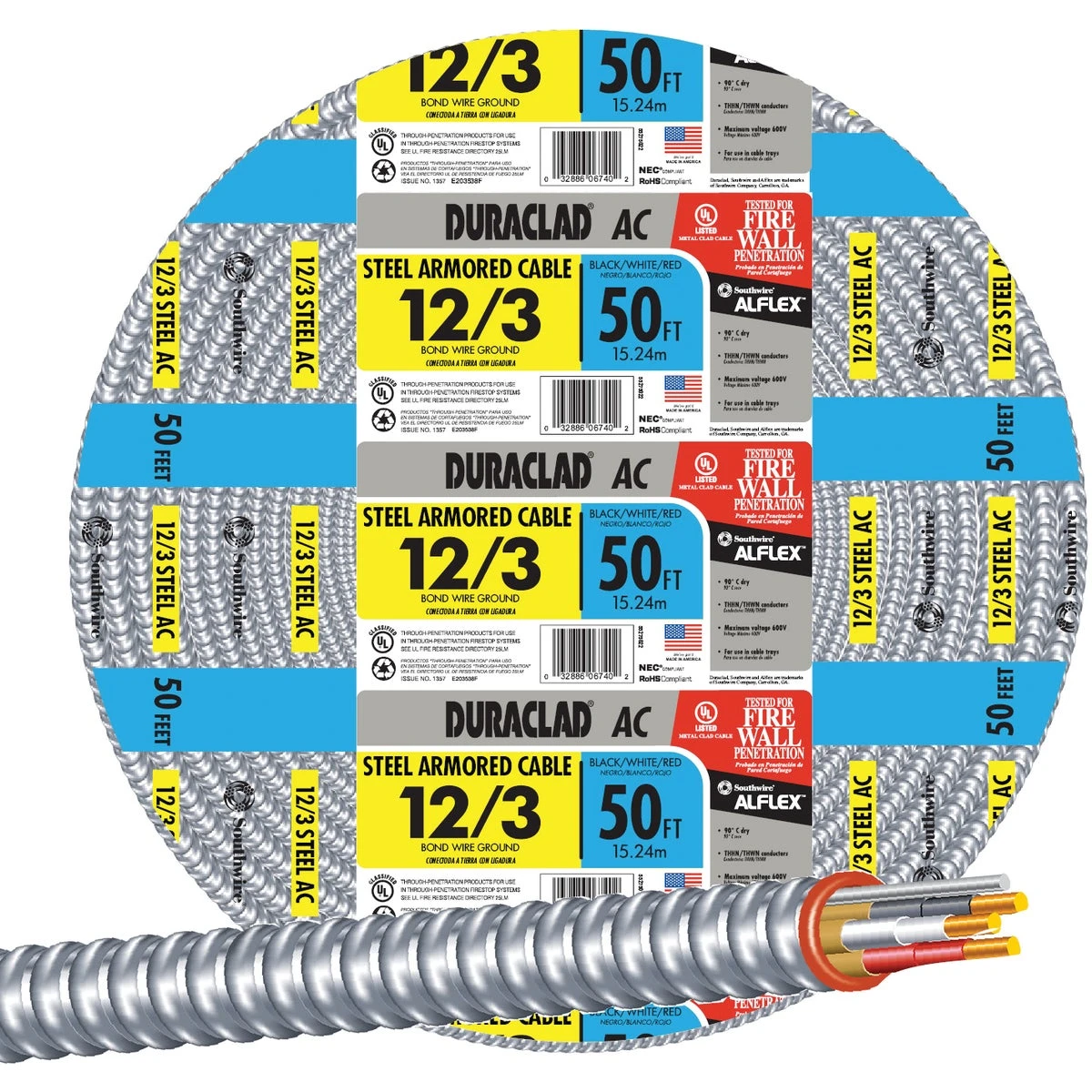 50 Ft. 12/3 Ac Armored Cable With Steel Jacket