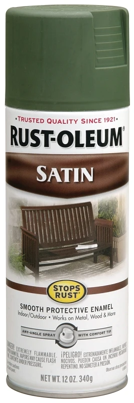 Stops Rust Satin Spray Paint 12 Oz. Spruce Green - Durable Protection