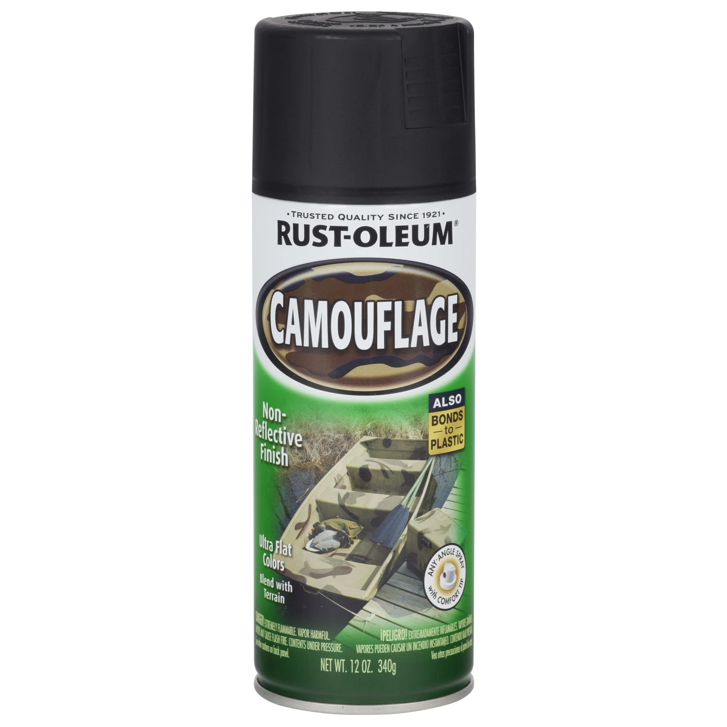 Camouflage 12 Oz. Ultra Flat Black Spray Paint For Outdoor Use