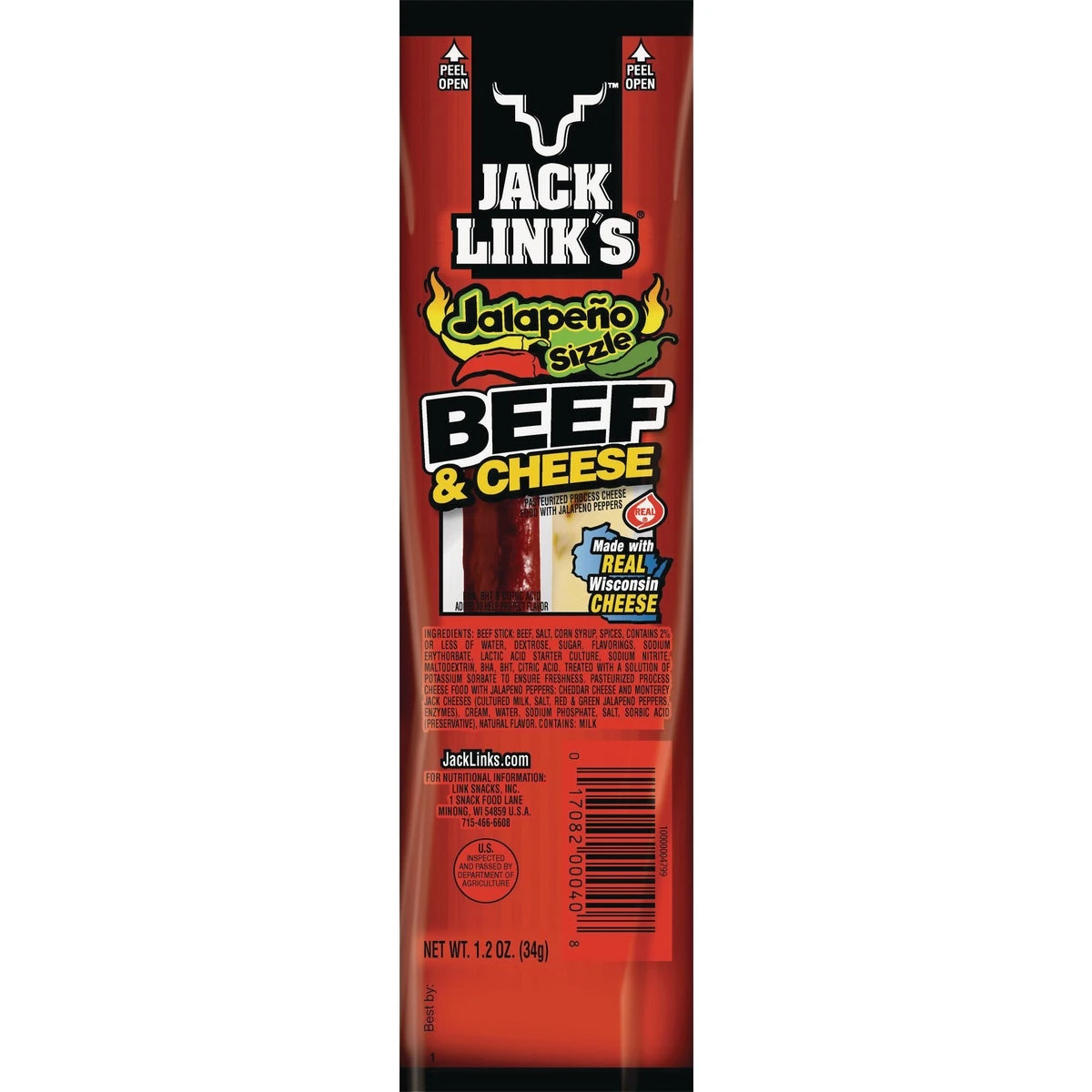 Meat Snacks, Jalapeno Sizzle Beef & Cheese Combo, 1.2-oz.