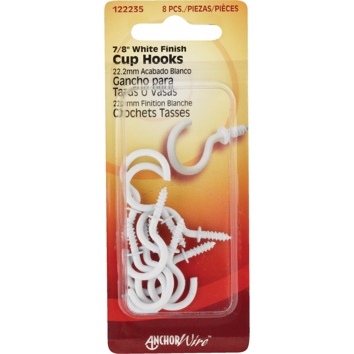Cup Hooks, White, 7/8-In., 8-Pk.