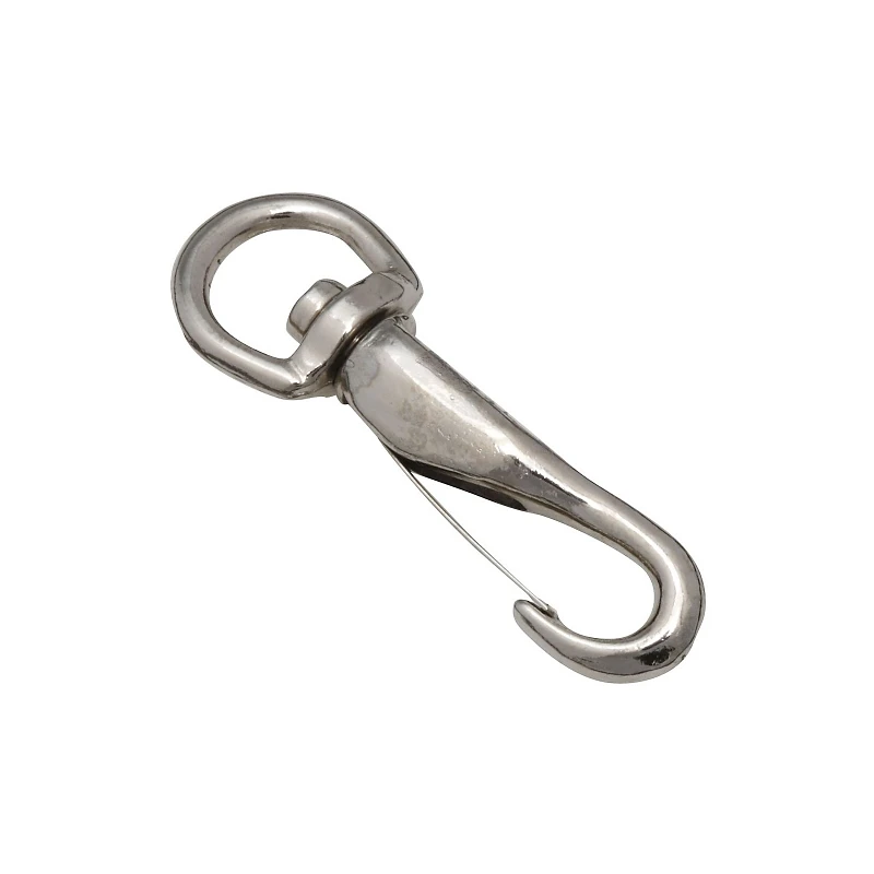 Nickel Plated Spring Snap Hook with Round Swivel Eye, 7/16 Inch by 2 Inch